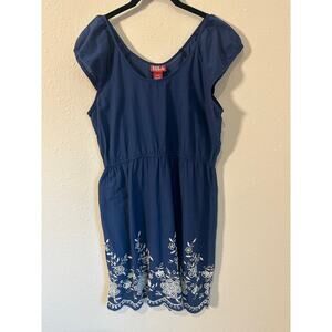 Red Ranch navy blue dress with white floral embroidery Western Country Medium